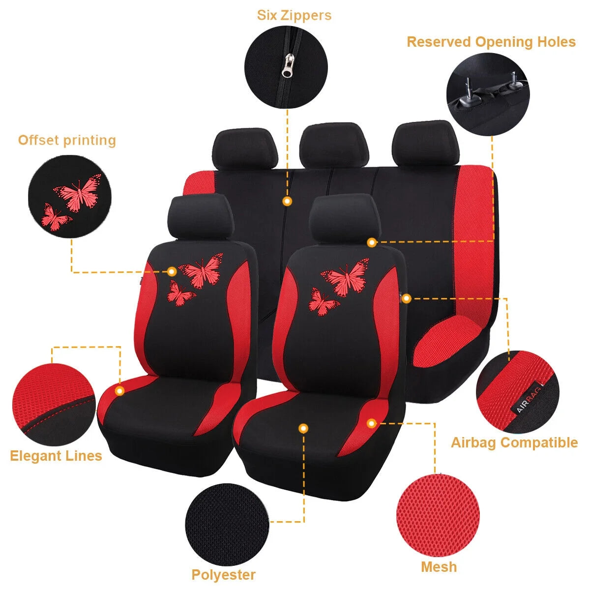 Butterfly Full Set Car Seat Cover Split Air Mesh F687