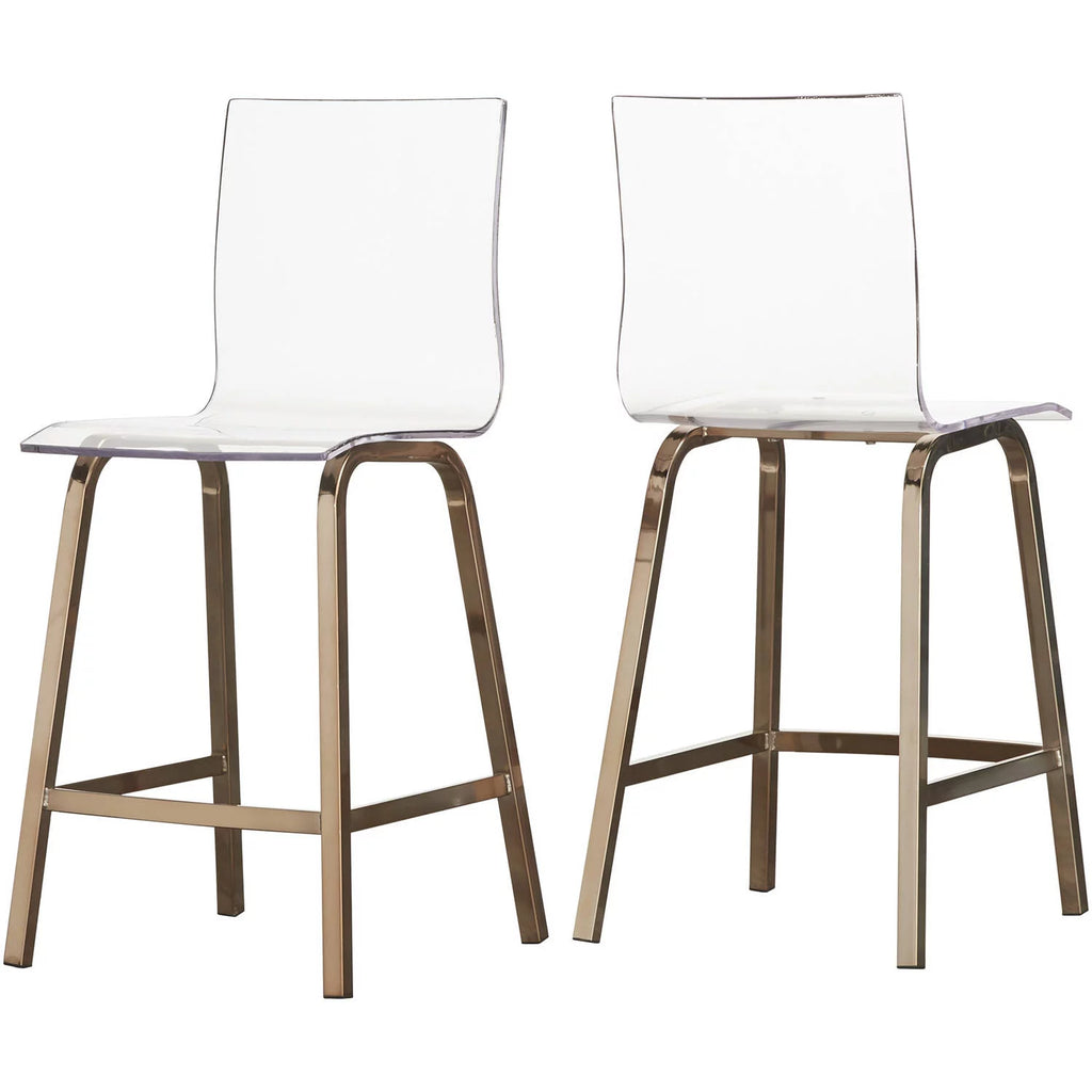 Acrylic and Champagne Gold Swivel Counter Height Stool Set of Two I661