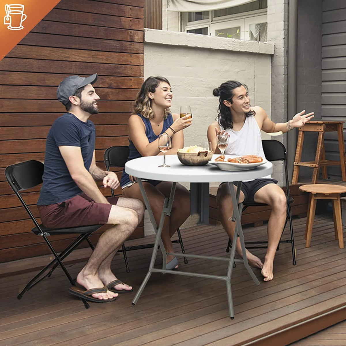 Black Plastic Folding Chair with Steel Frame X574941
