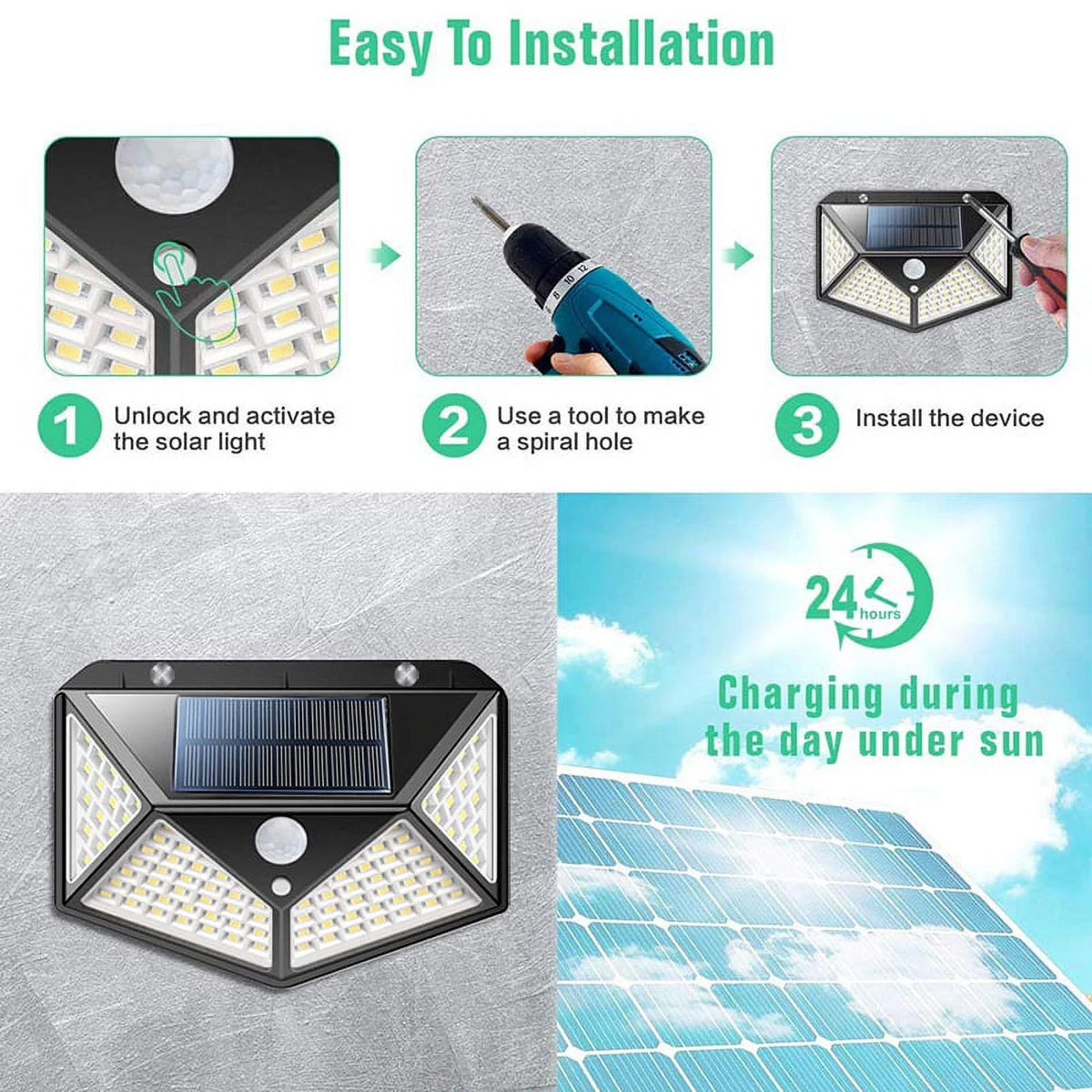 100LED Solar Motion Sensor Light IP65 Waterproof 4Pcs I7141