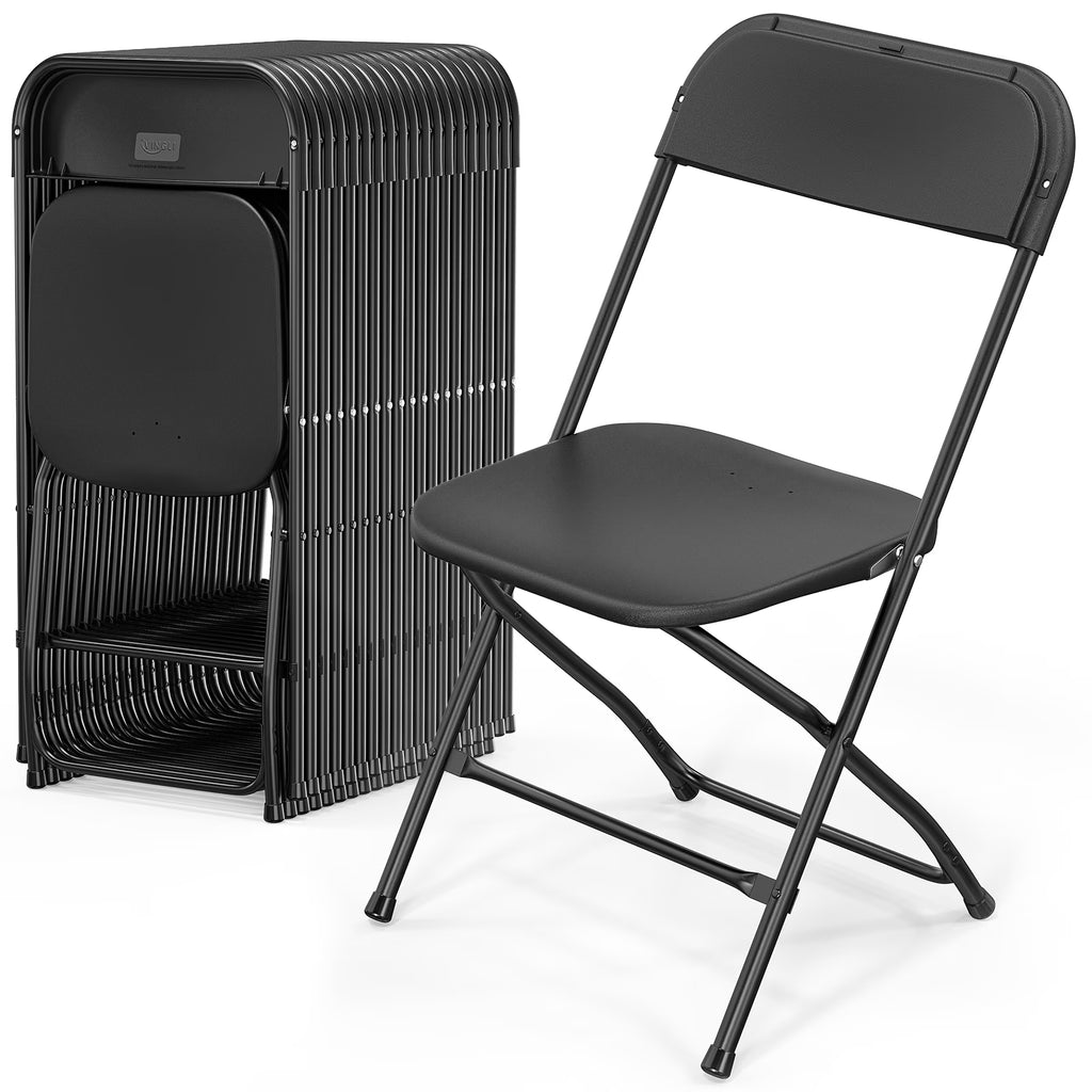 Black Plastic Folding Chair with Steel Frame X574941
