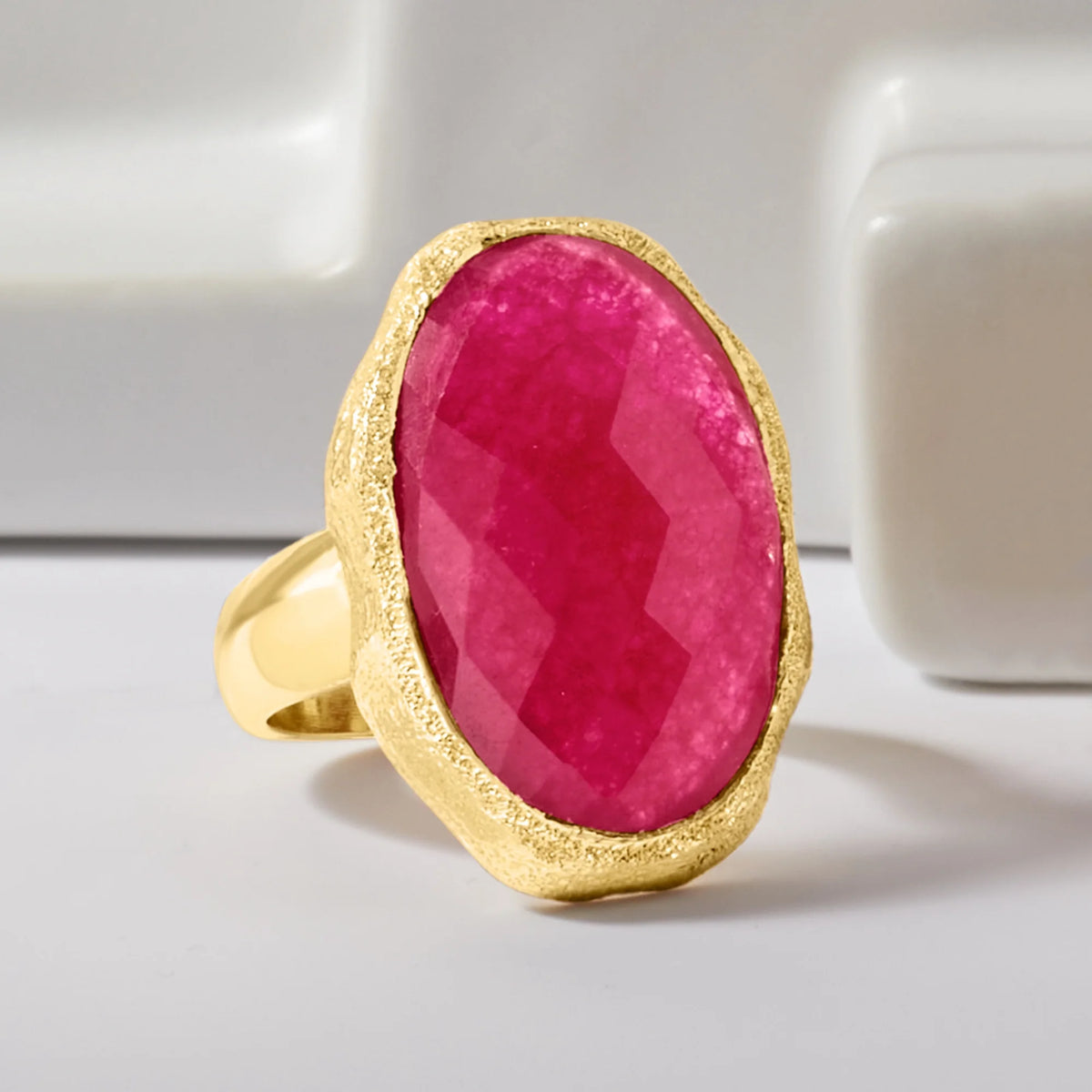 25.00 Carat Pink Quartz Ring in 18kt Gold Over Sterling C747951