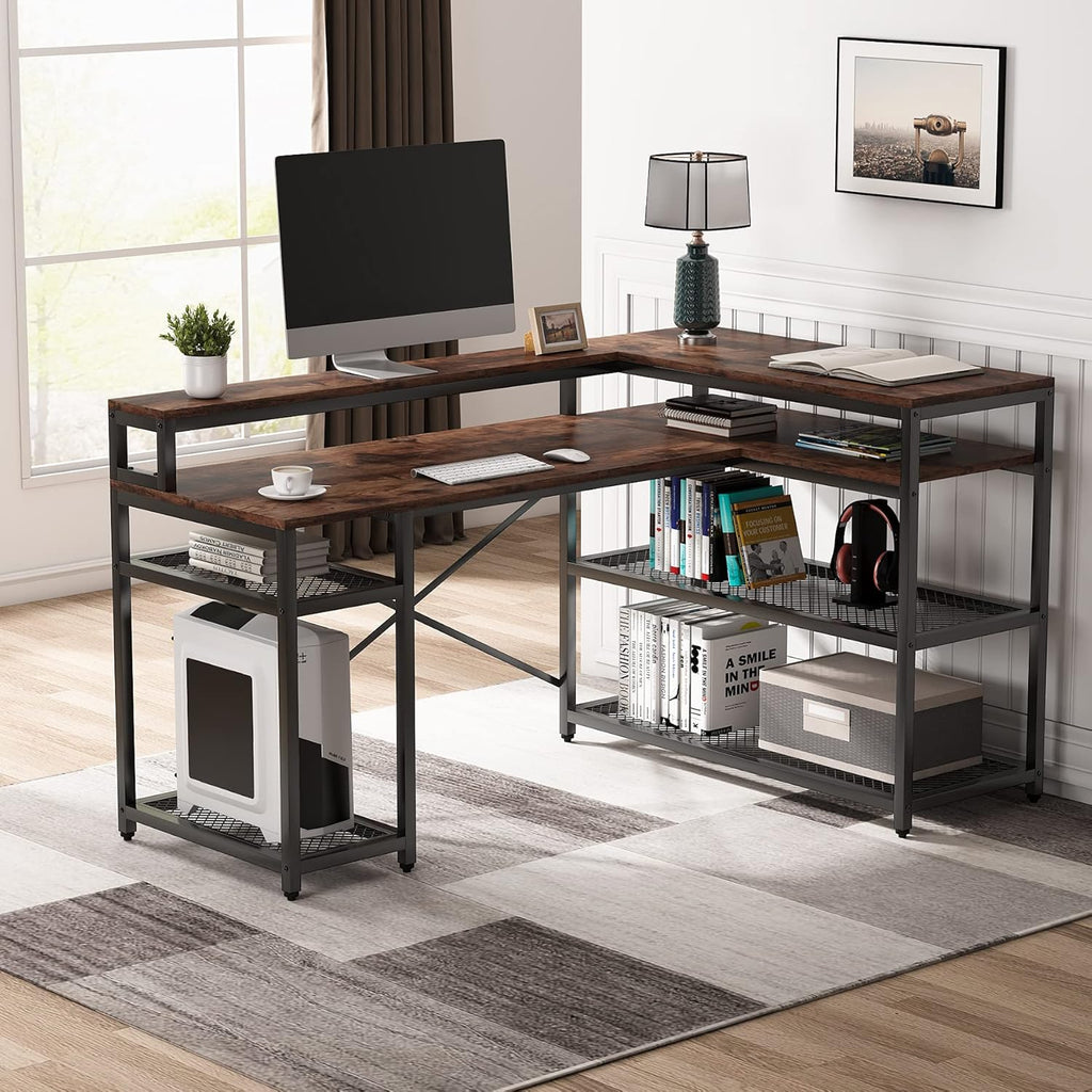 L Shaped Desk with Monitor Stand and Storage Shelf Q90992