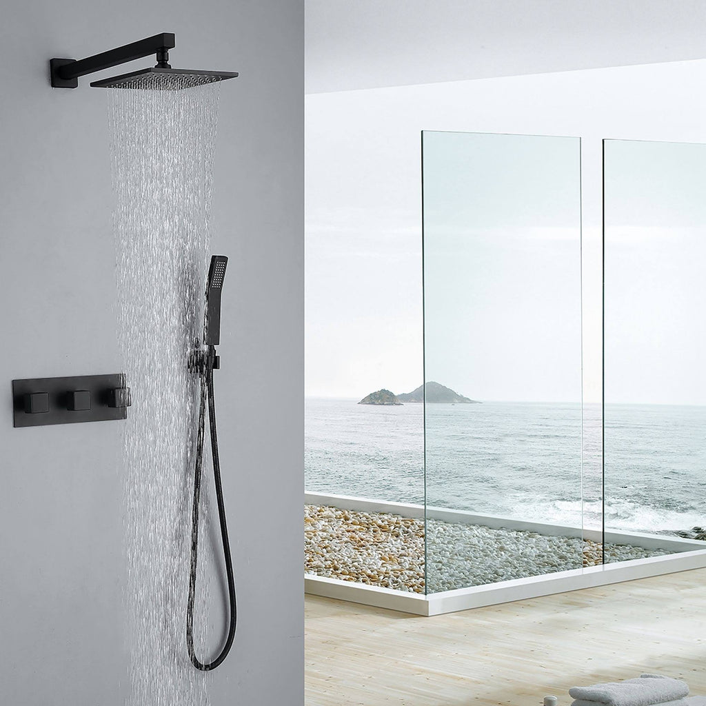 Black Shower System with Rough-In Valve K26988