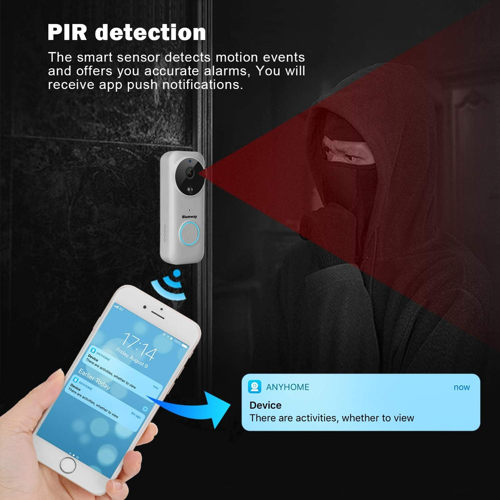 Wireless Video Doorbell Camera with Motion Detector, 1080P, Night Vision B3969