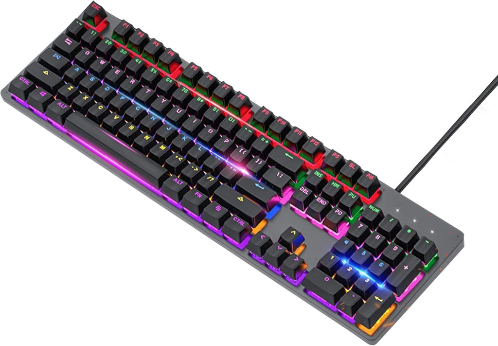 Wired Mechanical Gaming Keyboard Rainbow Backlit 104 Keys Pack of 2 B7826
