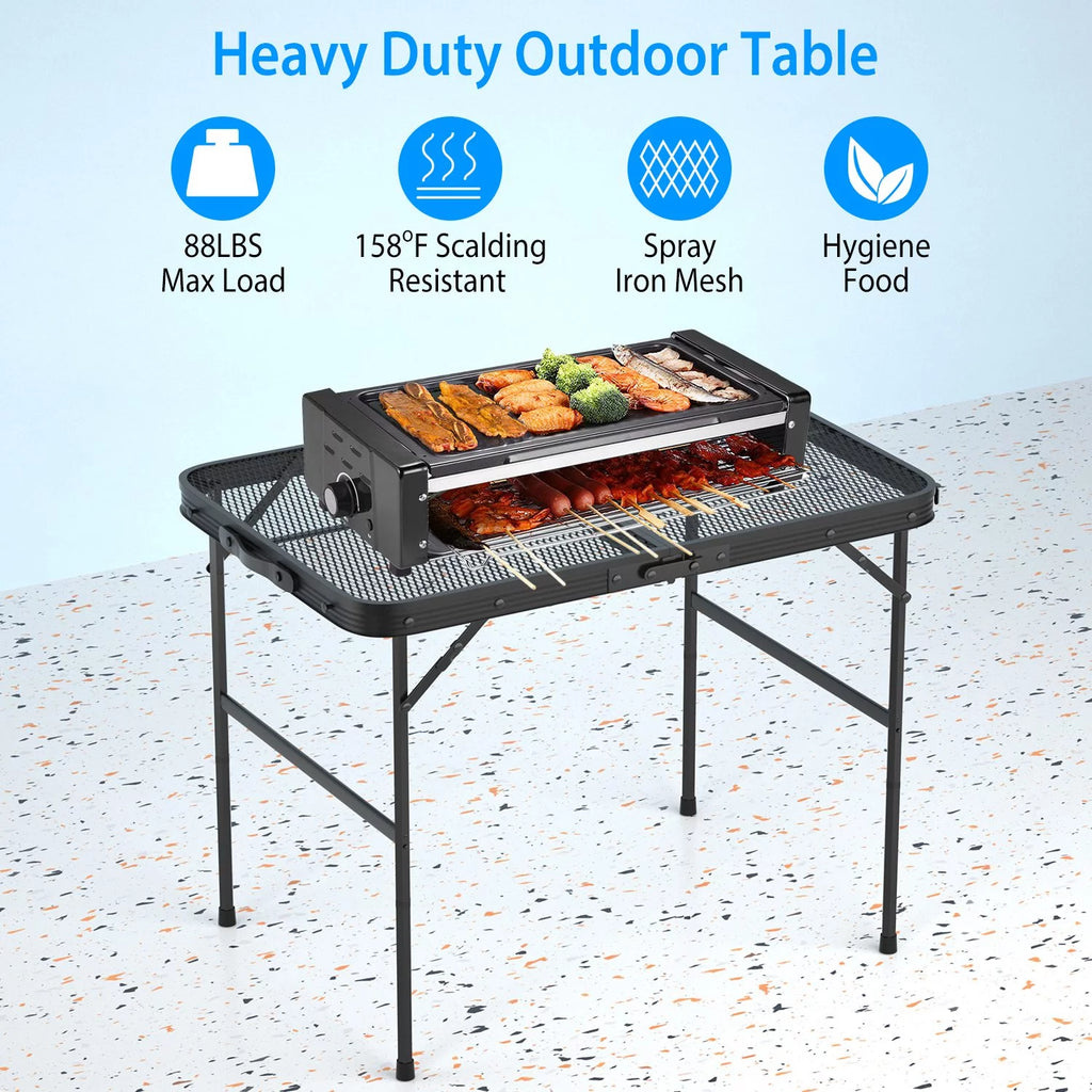 Folding Camping Grill Table with Mesh Desktop Y164788