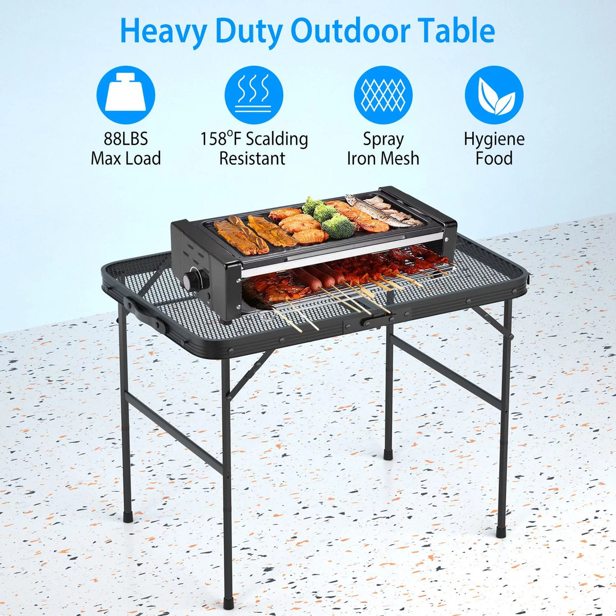 Folding Camping Grill Table with Mesh Desktop Y164788