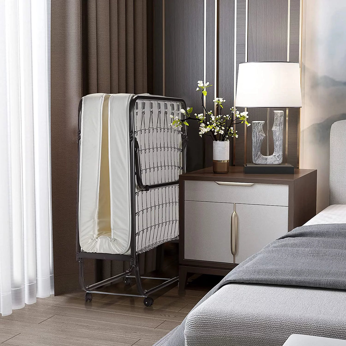 Folding Bed with Memory Foam Mattress and Metal Frame L556