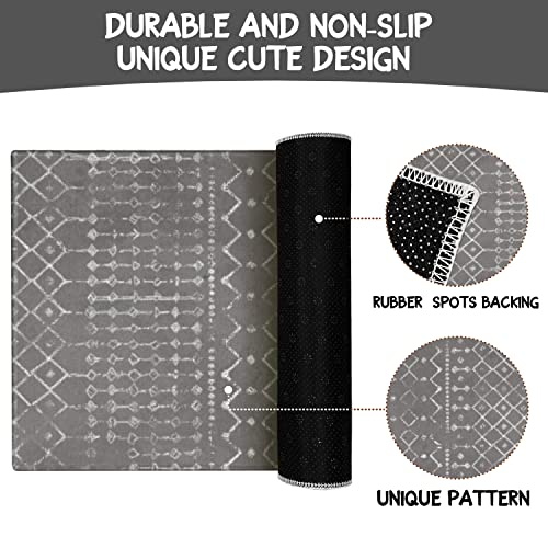 Boho Kitchen Mat Set of 2 Non Skid Washable Dark Grey 17"x47"+17"x30" F4350
