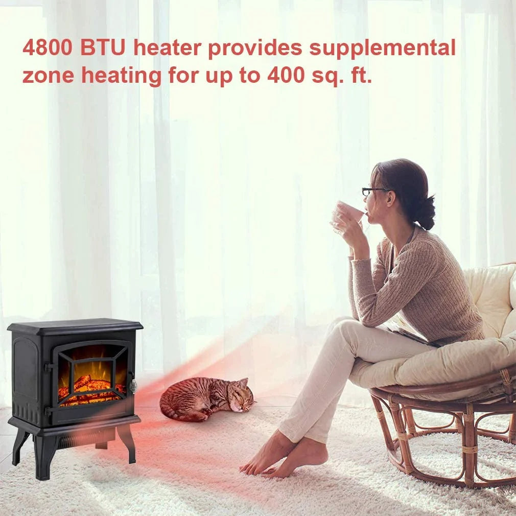 20" Electric Fireplace Heater Portable Indoor Freestanding 3D Flame Effect 1400W Black S422386