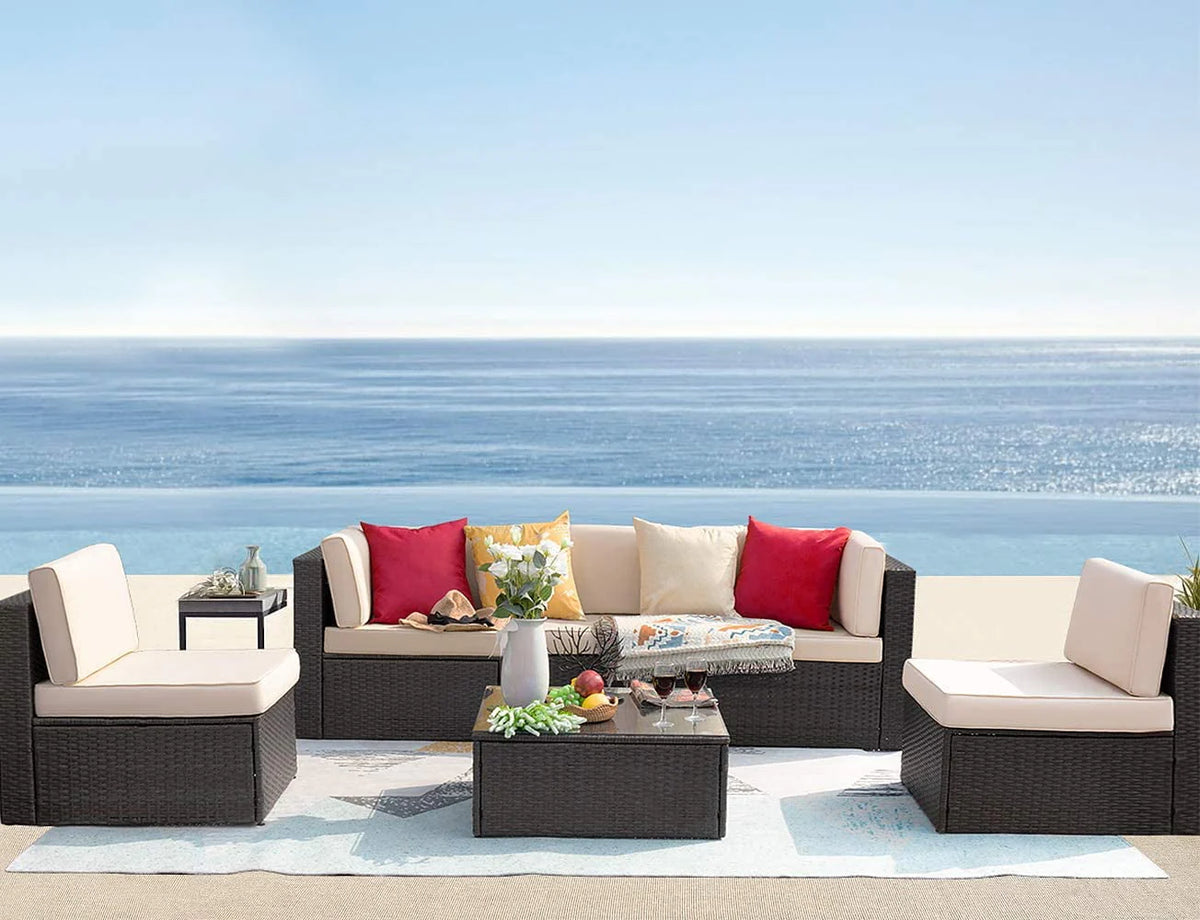 6 Pieces Wicker PE Rattan Sectional Sofa with Cushions C9309