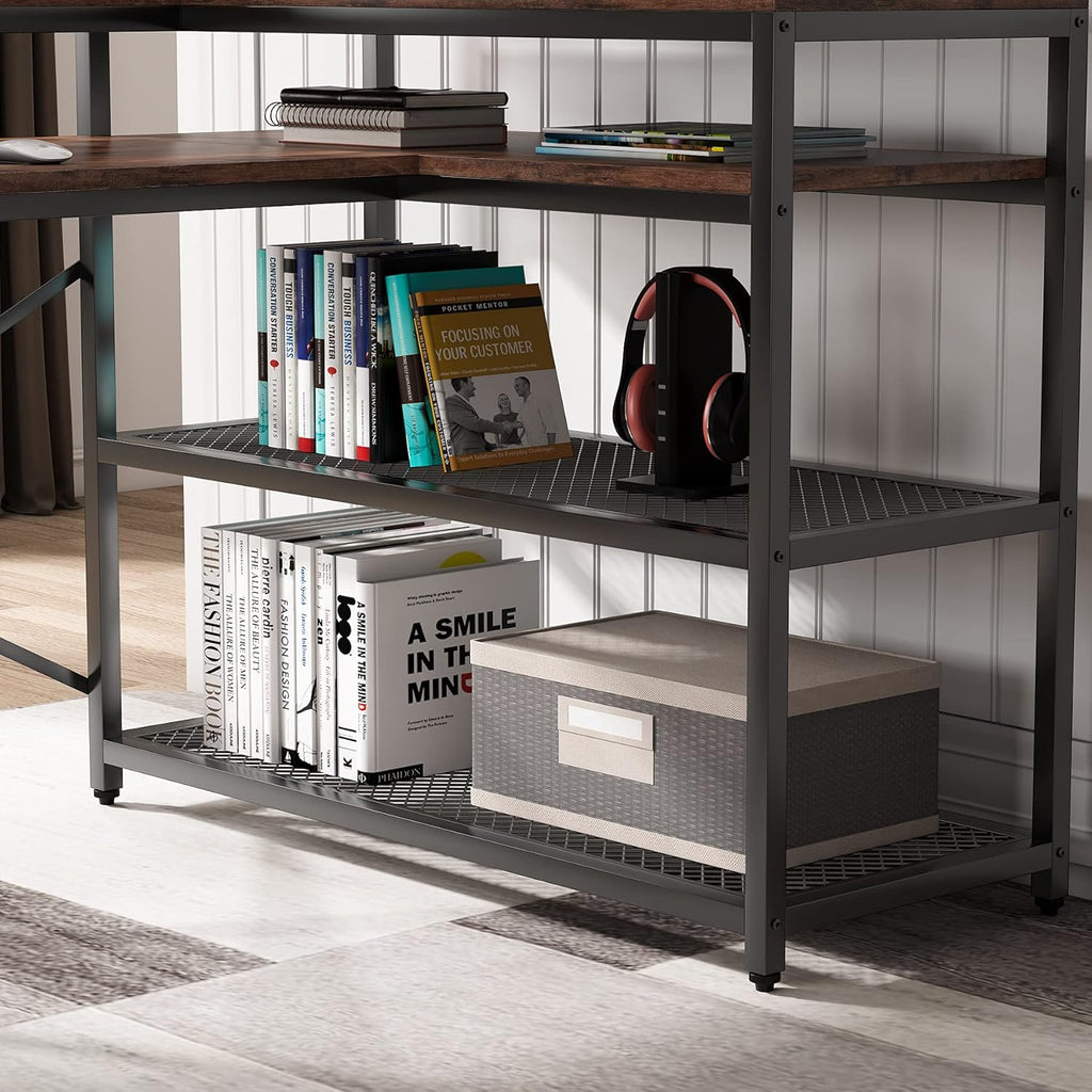 L Shaped Desk with Monitor Stand and Storage Shelf Q90992