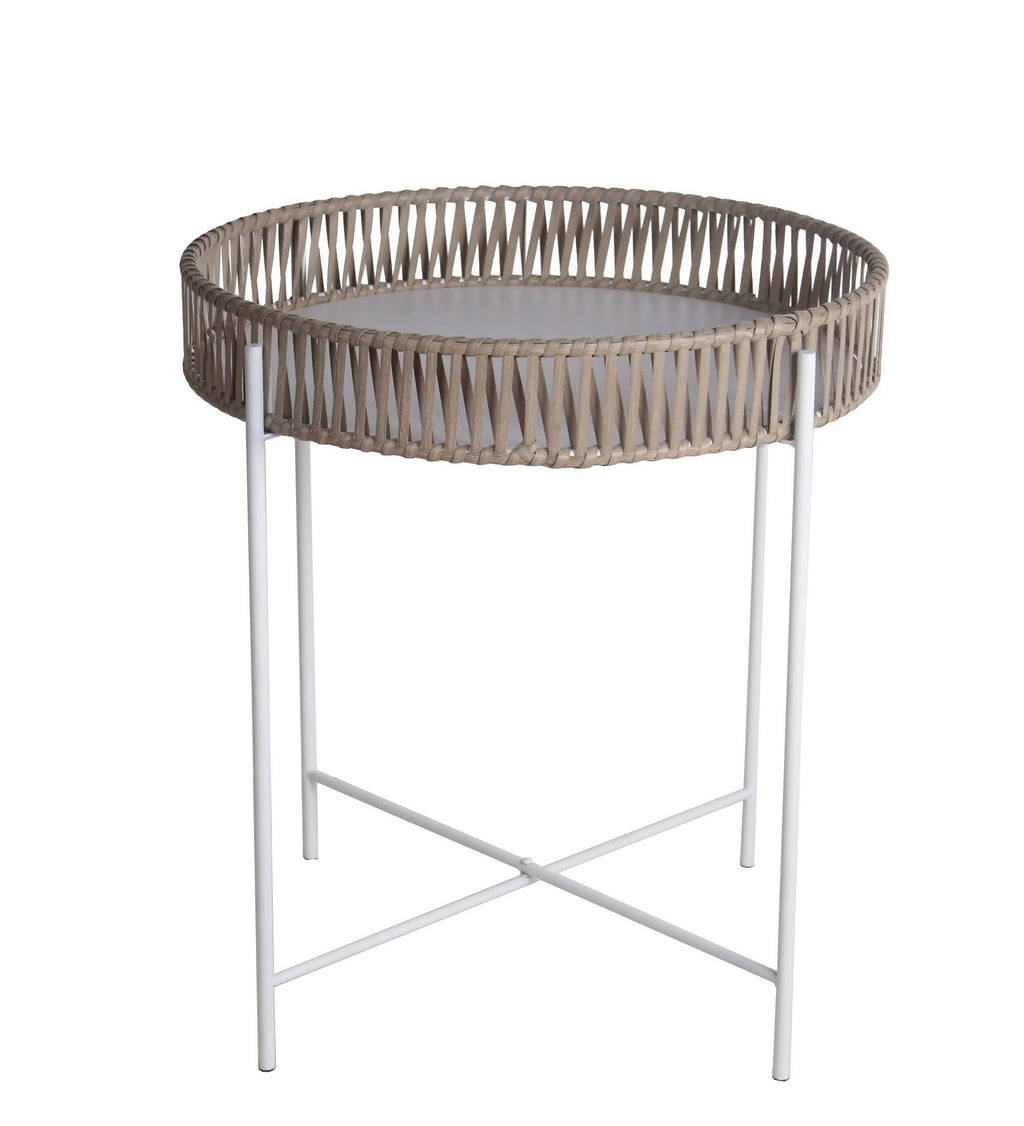 White and Brown Metal Accent Table with Round Top Y59738