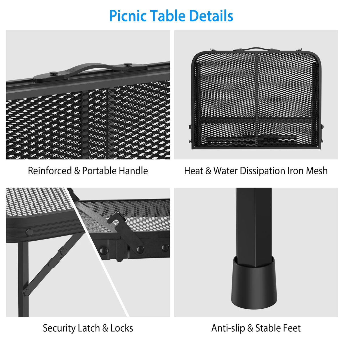 Folding Camping Grill Table with Mesh Desktop Y164788