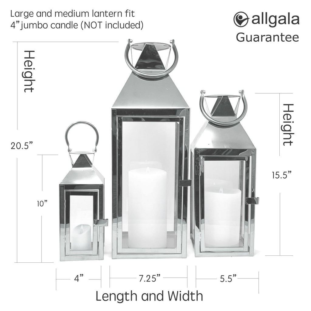 3-Pc Set Indoor/Outdoor Hurricane Candle Lantern Set with Chrome Plated Structure and Tempered Glass N7738