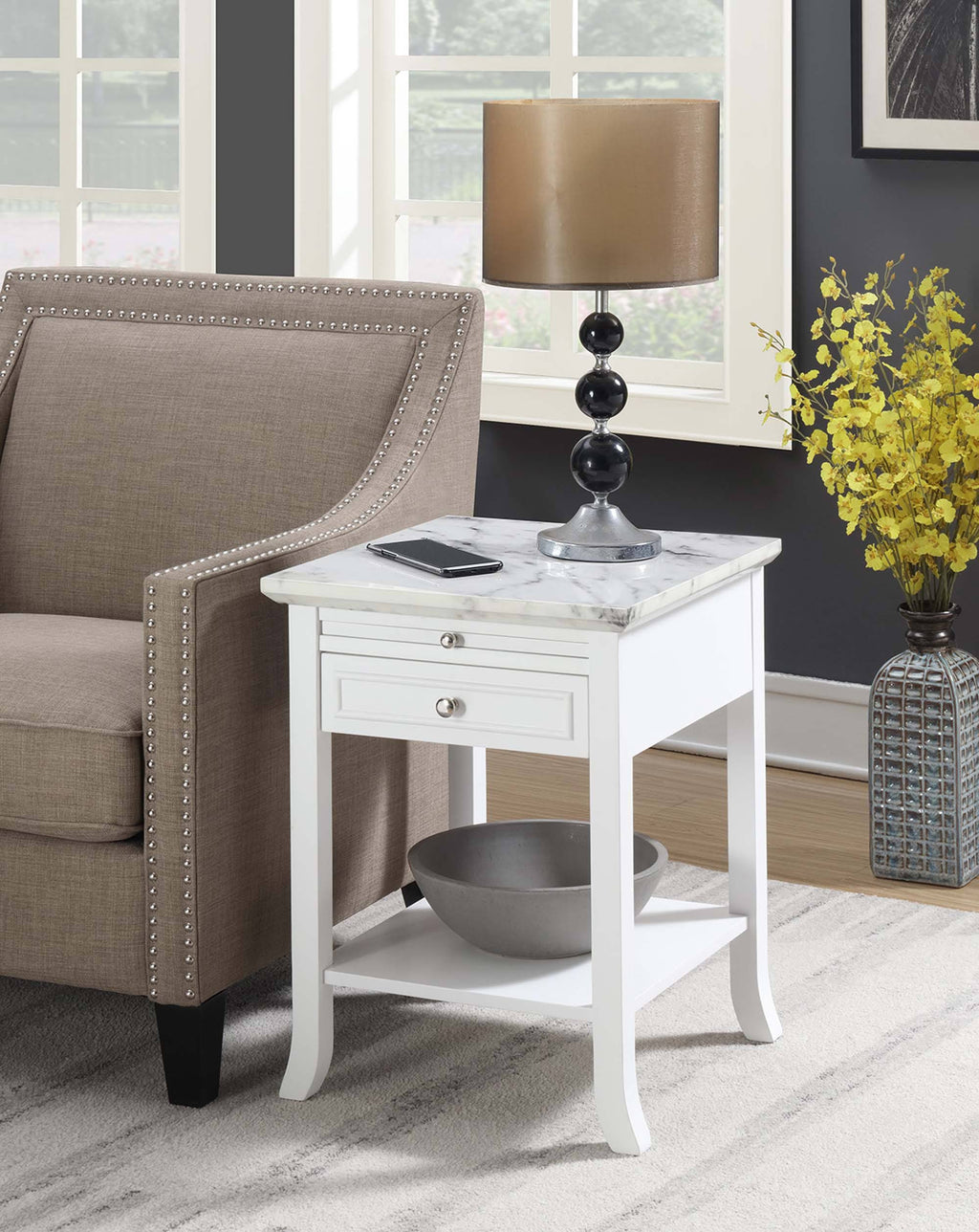 Blue End Table with Drawer and Slide Z224