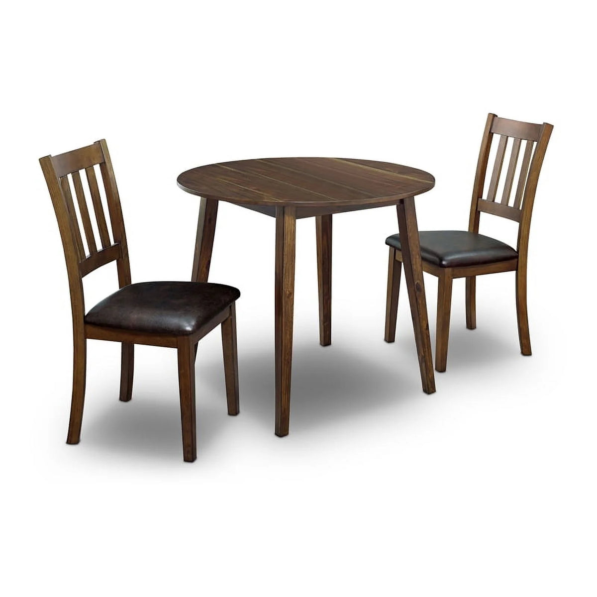 Wood 3-Piece Round Dining Table Set in Walnut C2886