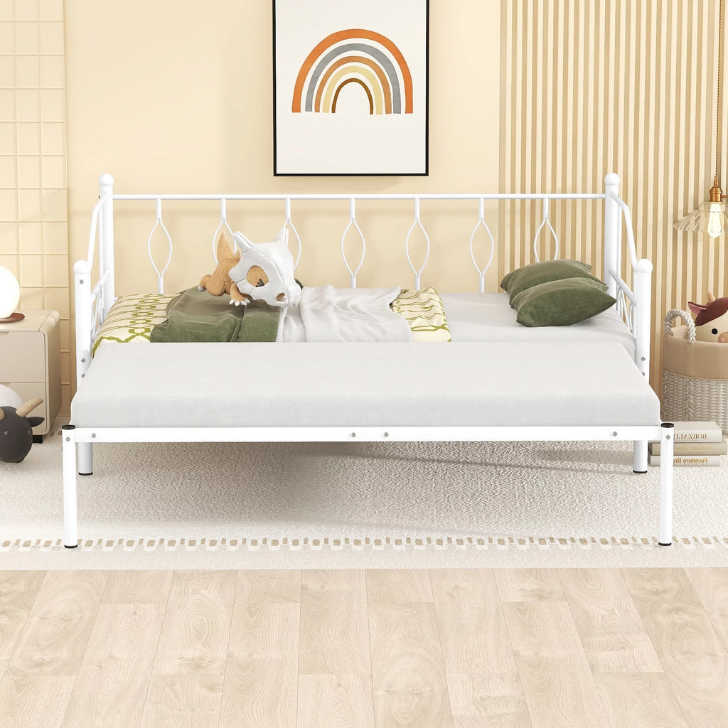 White Twin Size Metal Daybed with Trundle J172