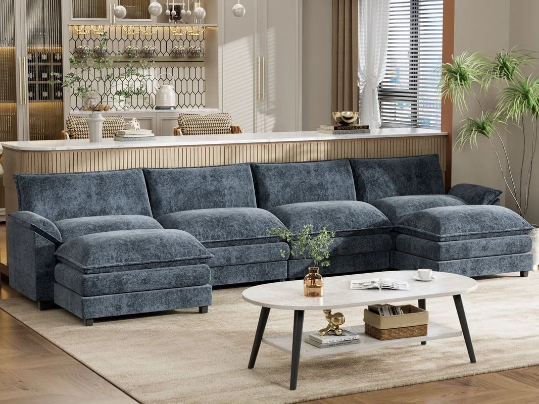 3 Seats L-Shaped Sectional Sofa with Movable Ottoman S74685