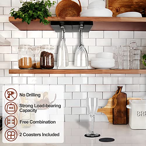 Black 4 Pack Plastic Wine Glass Rack with 4 Coasters S113