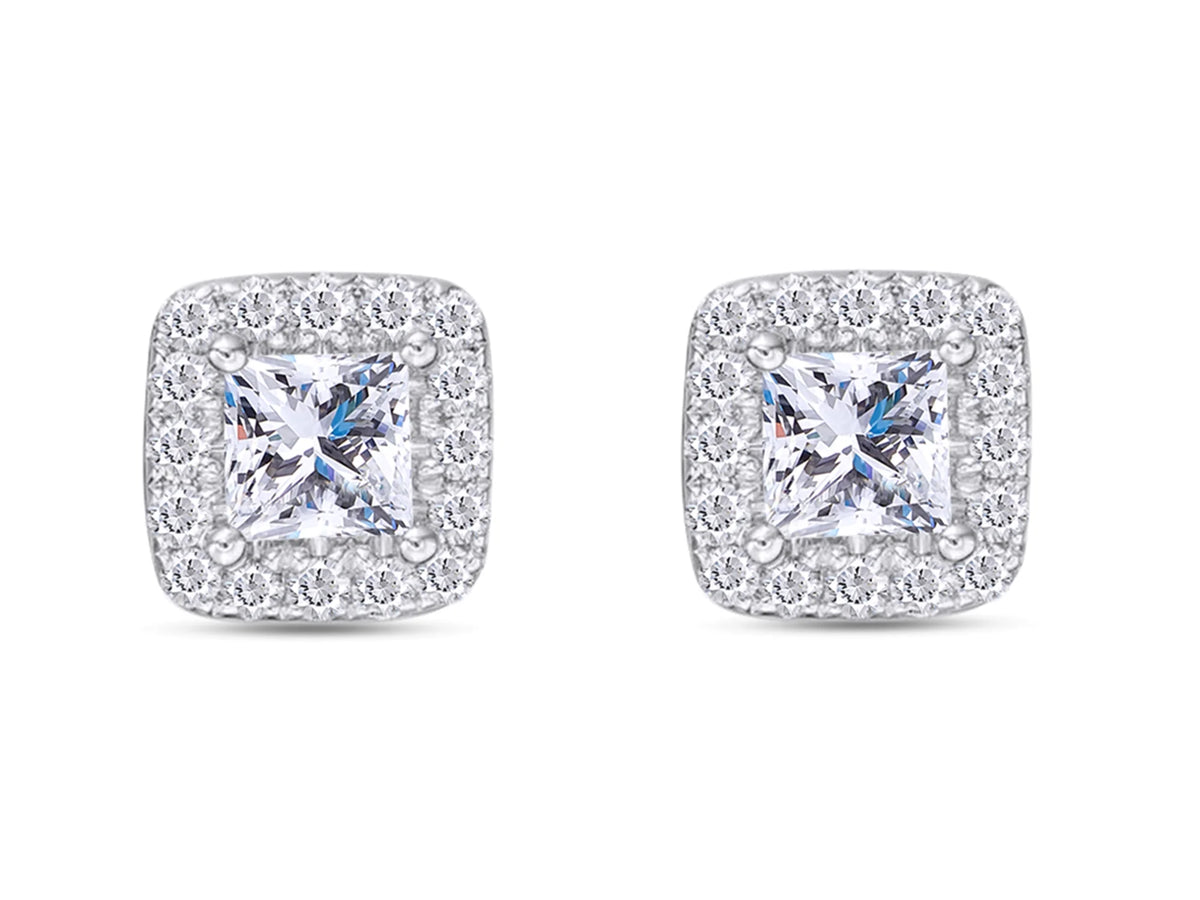 14k Solid White Gold Diamond Stud Earrings W357