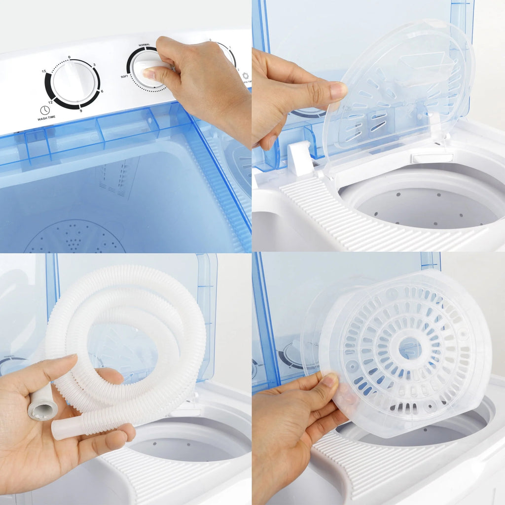 17.6lbs 2 in1 Portable Mini Washing Machine Top-Load Compact Laundry Twin Tub Washer Spin Dryer, White W5921
