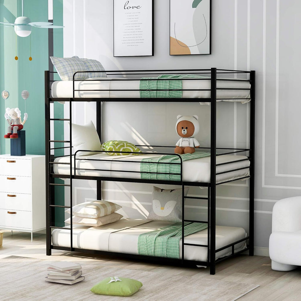 White Twin Metal Bunk Bed with Trundle O730
