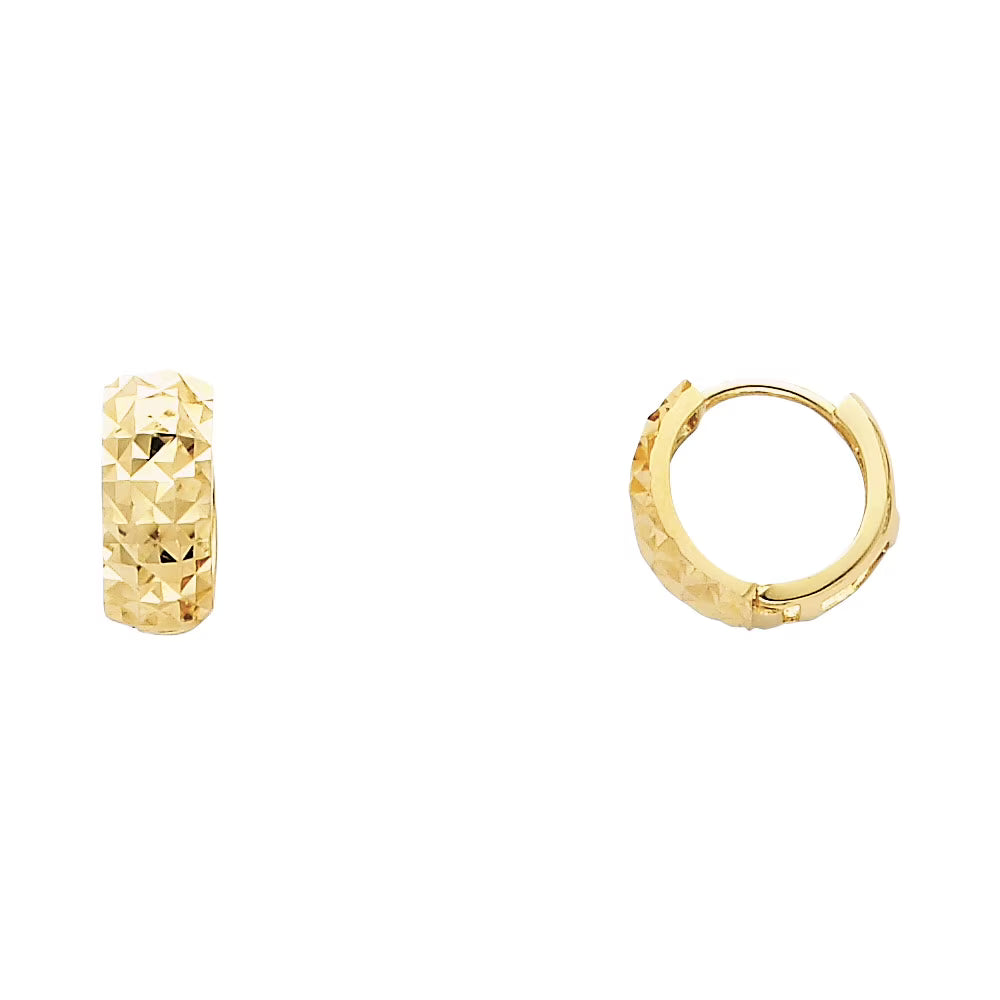 Solid 14k Yellow Gold Small Huggie Hoop Earrings Diamond Cut 7 x 5 mm E19771