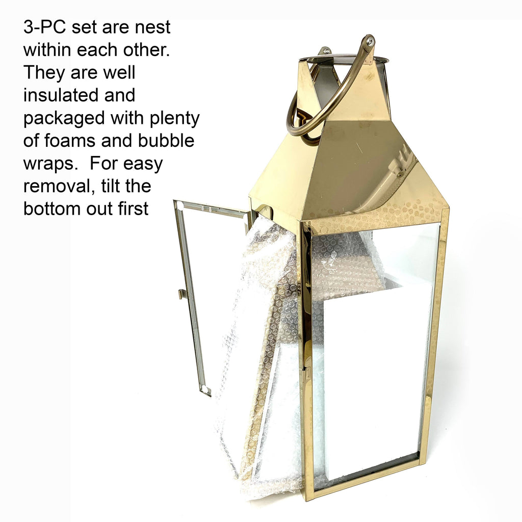3-Pc Set Indoor/Outdoor Hurricane Candle Lantern Set with Chrome Plated Structure and Tempered Glass N7738