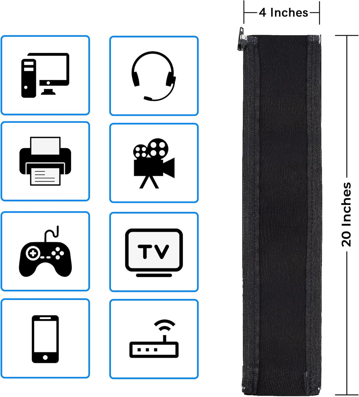Cable Management Protection Sleeves with Reusable Cable Ties and Name Sticker R349
