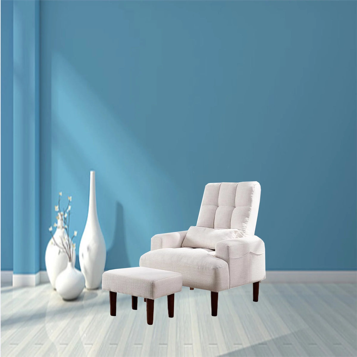 Cream White Recliner Sofa Chair with Ottoman S414684