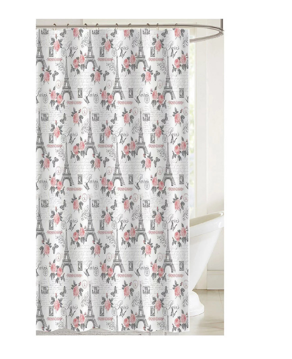 Printed Canvas Shower Curtain with Roller Hooks J706