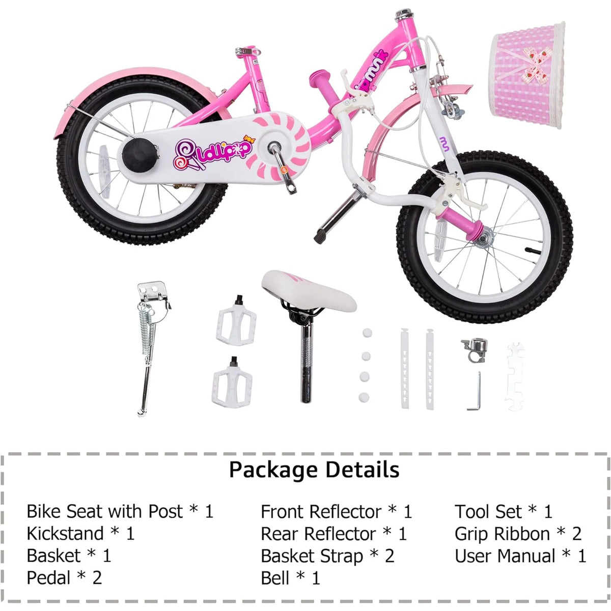 14 Inch Girls Kids Bike with Basket Training Wheels N77646