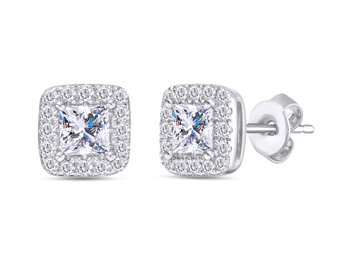 14k Solid White Gold Diamond Stud Earrings W357