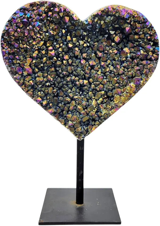 Titanium Quartz Druzy Heart on Stand I4090