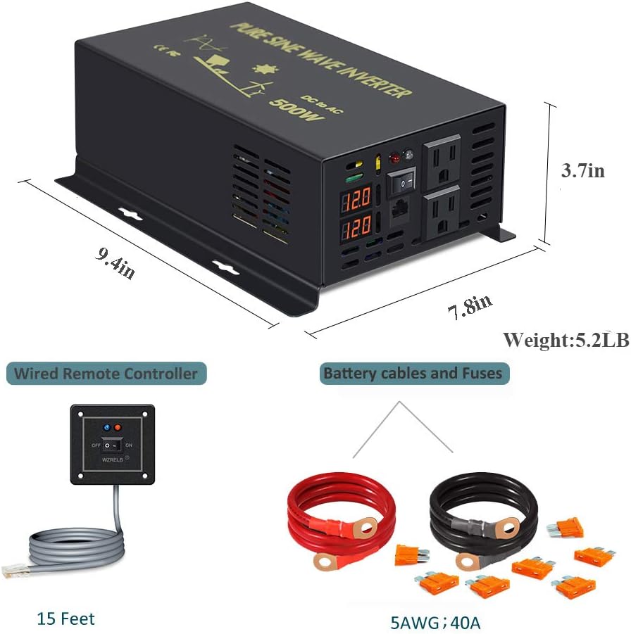 500W Pure Sine Wave Power Inverter 24V to 110V AC Converter U679