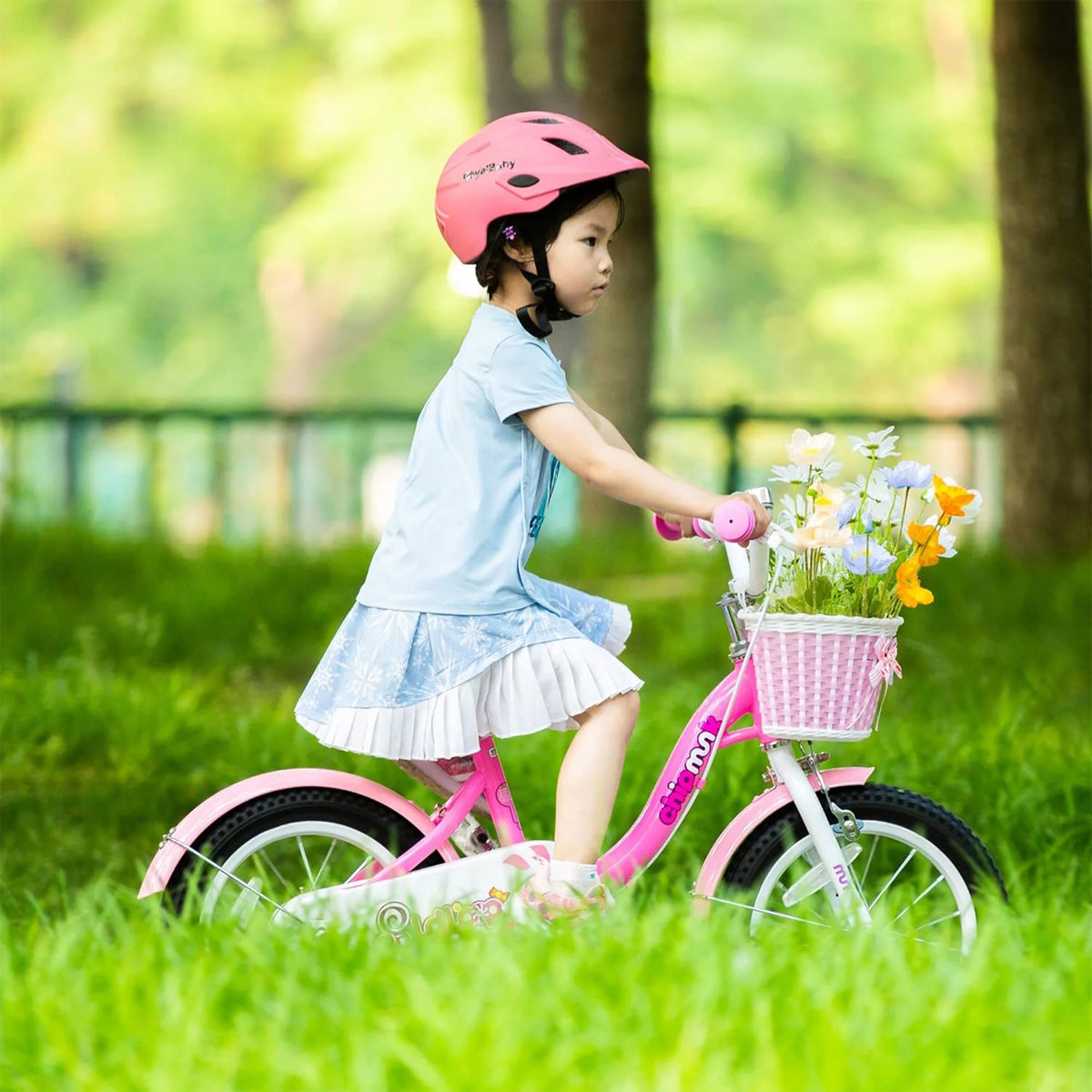 14 Inch Girls Kids Bike with Basket Training Wheels N77646