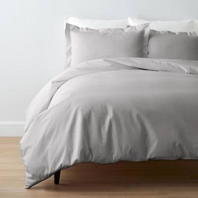 Gray 300-Thread Count Cotton Percale Twin Duvet Cover L31453