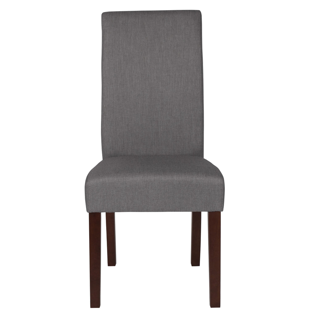 Light Gray Fabric Parsons Chair with Mahogany Legs L655