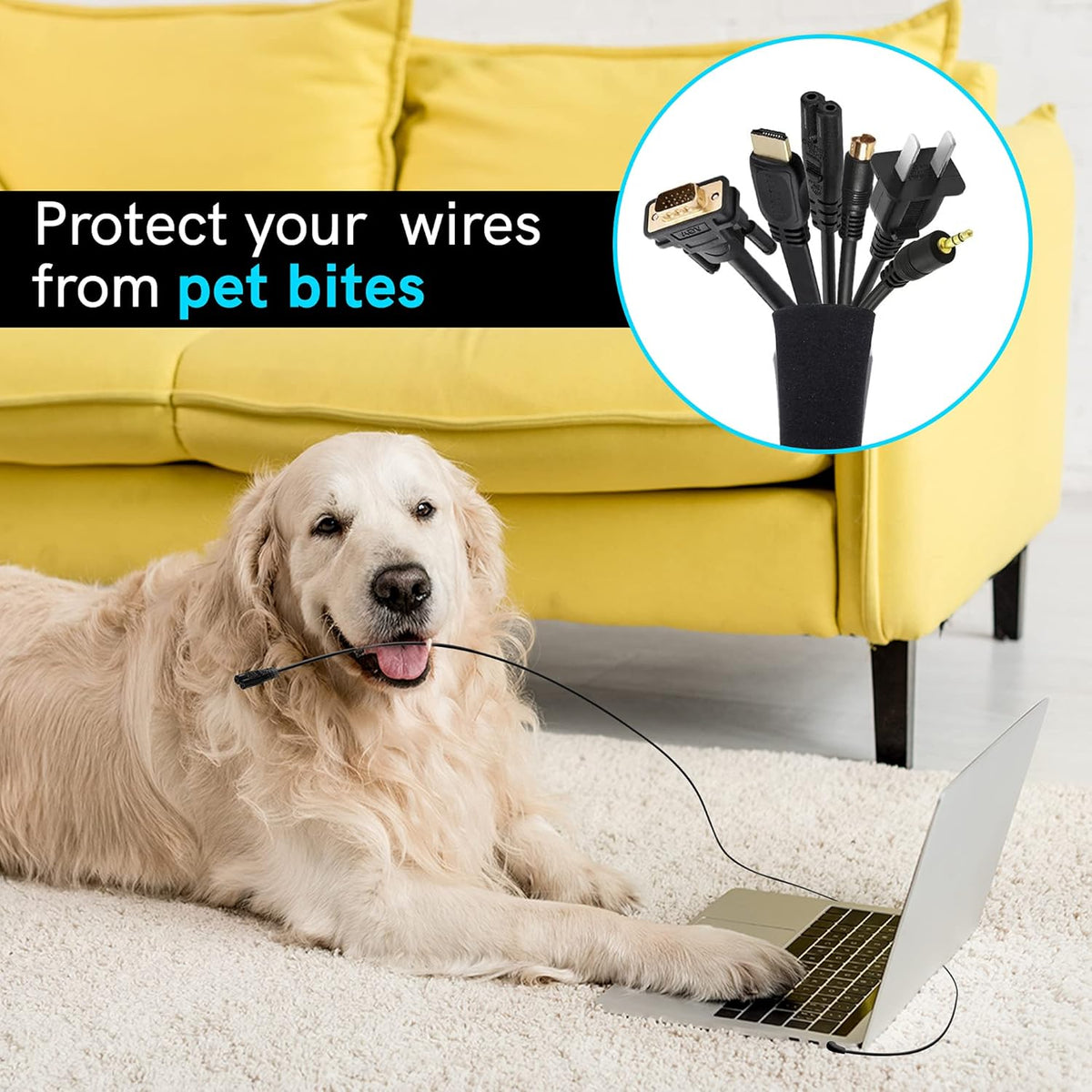 Cable Management Protection Sleeves with Reusable Cable Ties and Name Sticker R349