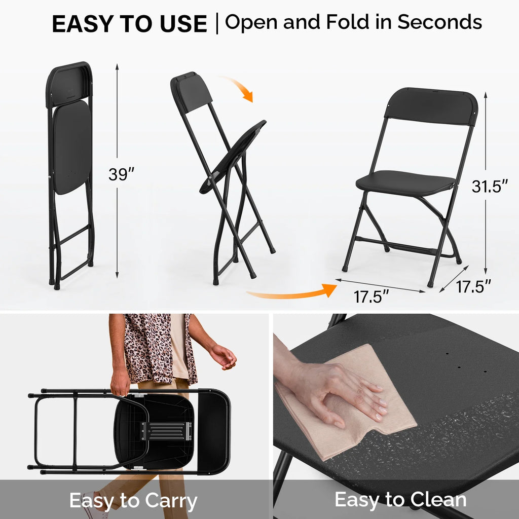 Black Plastic Folding Chair with Steel Frame X574941
