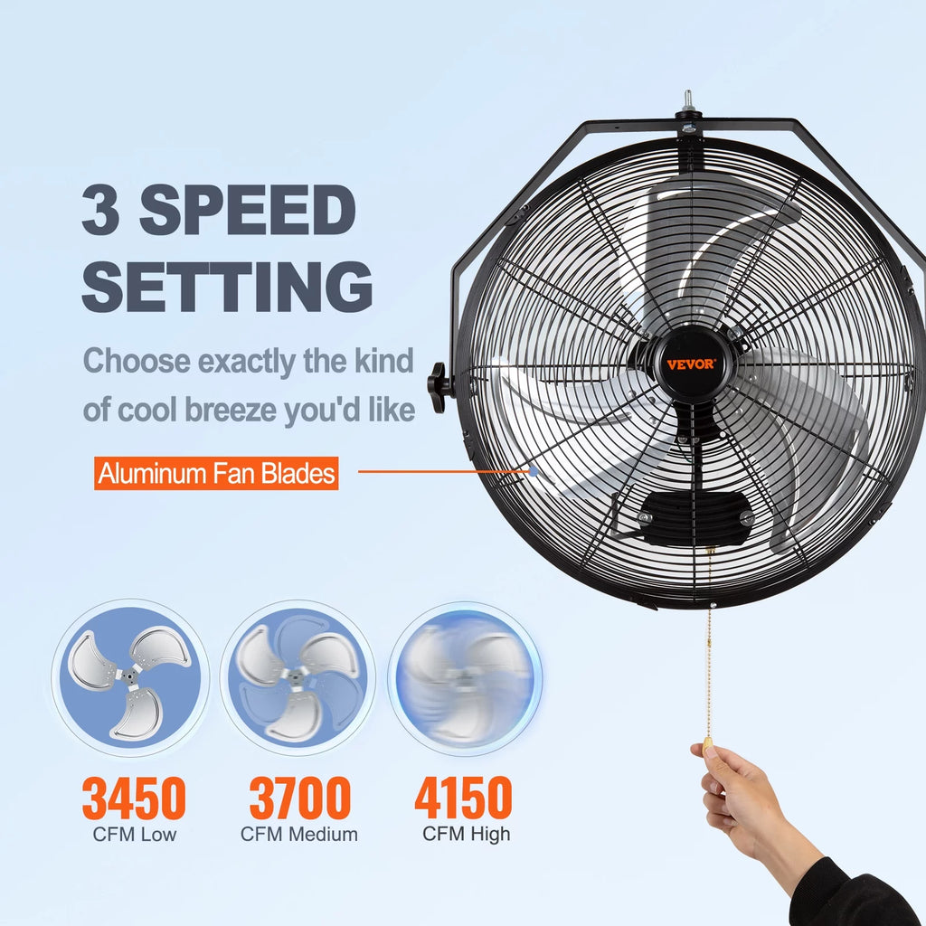Wall Mount Oscillating Fan 17.6'' 3 Speed Waterproof I80270