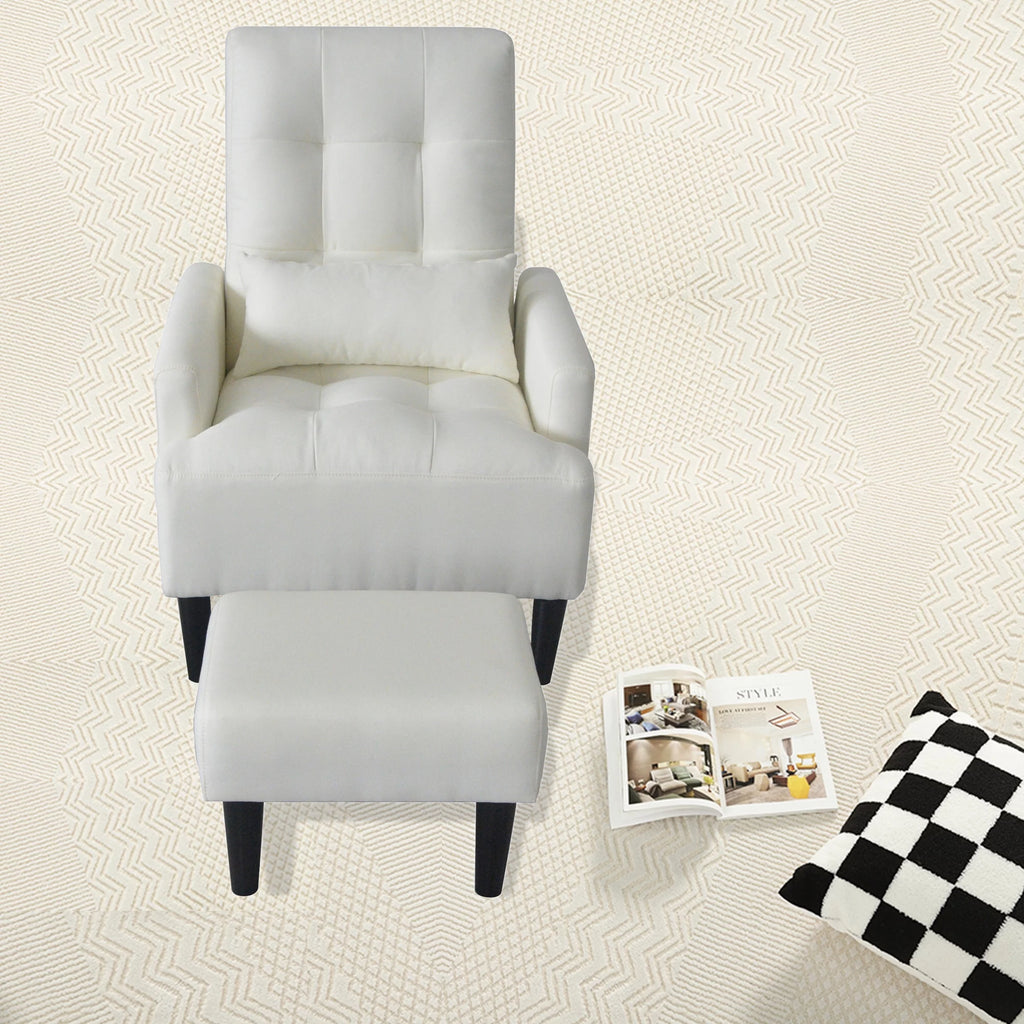 Cream White Recliner Sofa Chair with Ottoman S414684