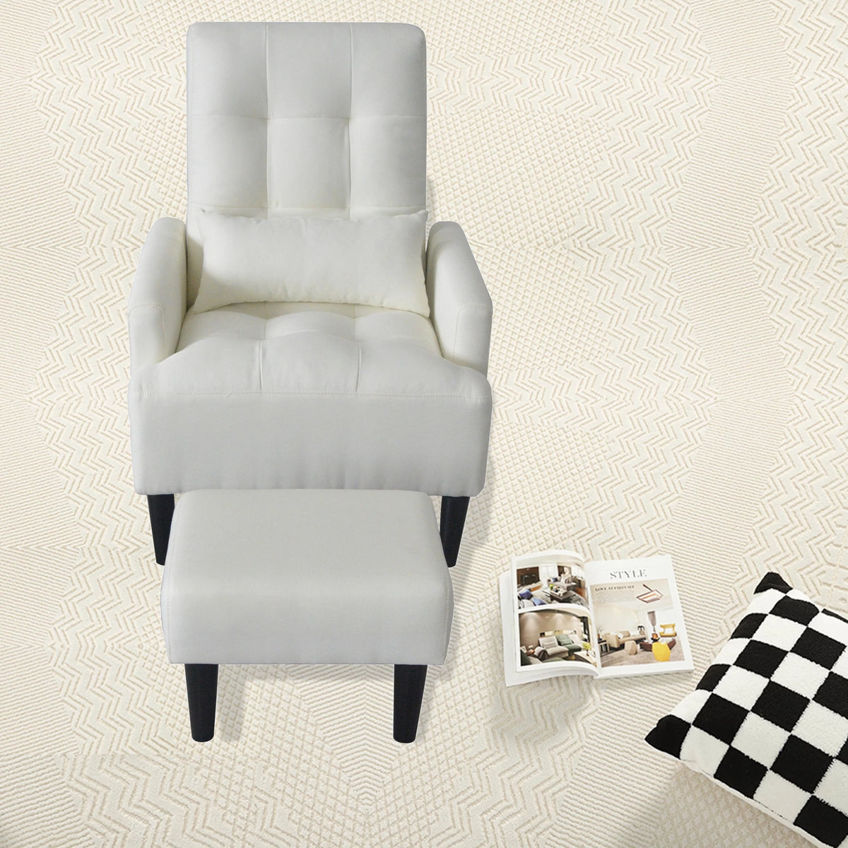 Cream White Recliner Sofa Chair with Ottoman S414684