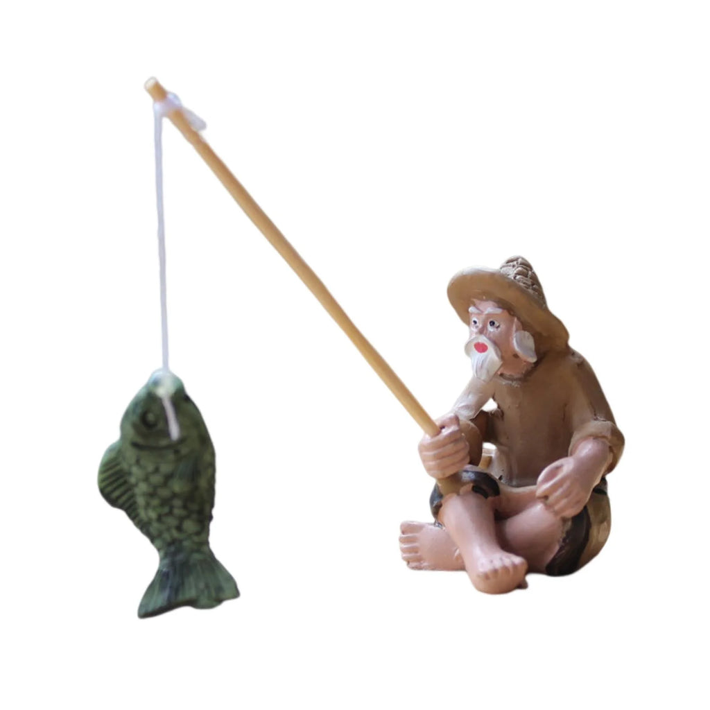Miniature Resin Fishing Old Man Statue Aquarium Ornament C492