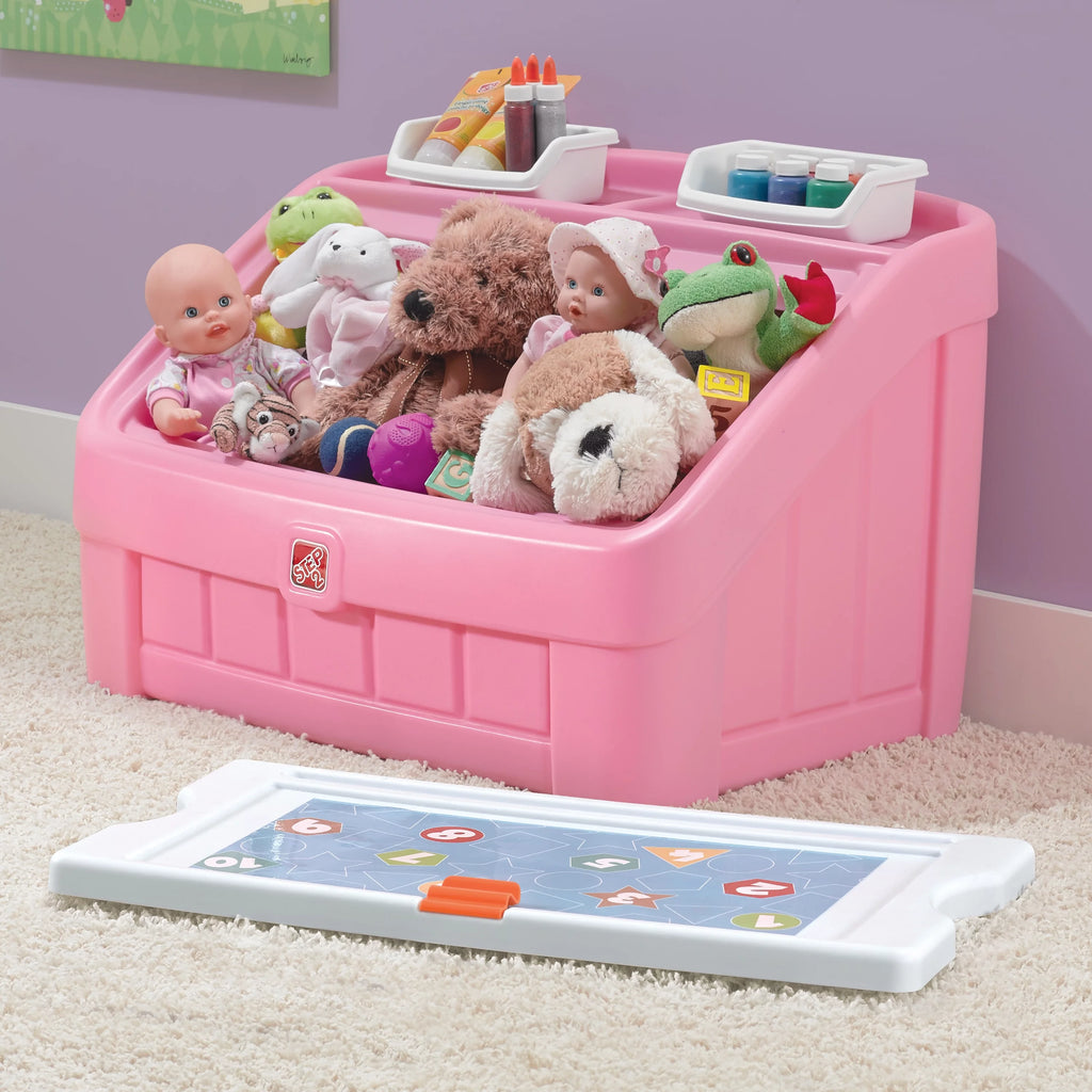 Pink 2-in-1 Plastic Toy Storage Box Q592