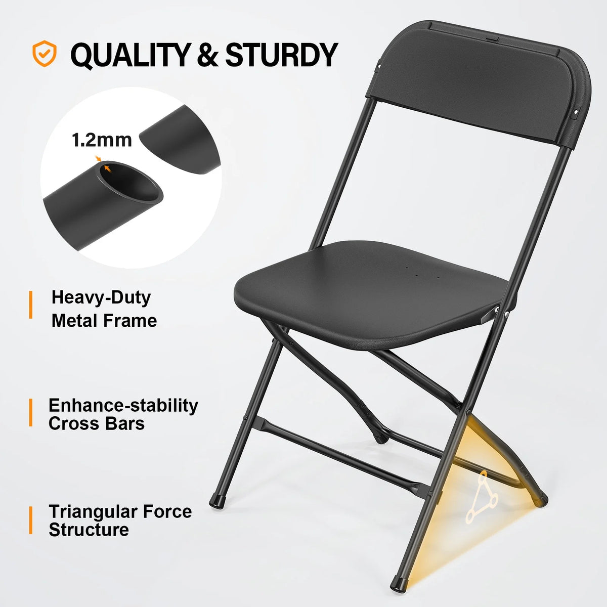 Black Plastic Folding Chair with Steel Frame X574941