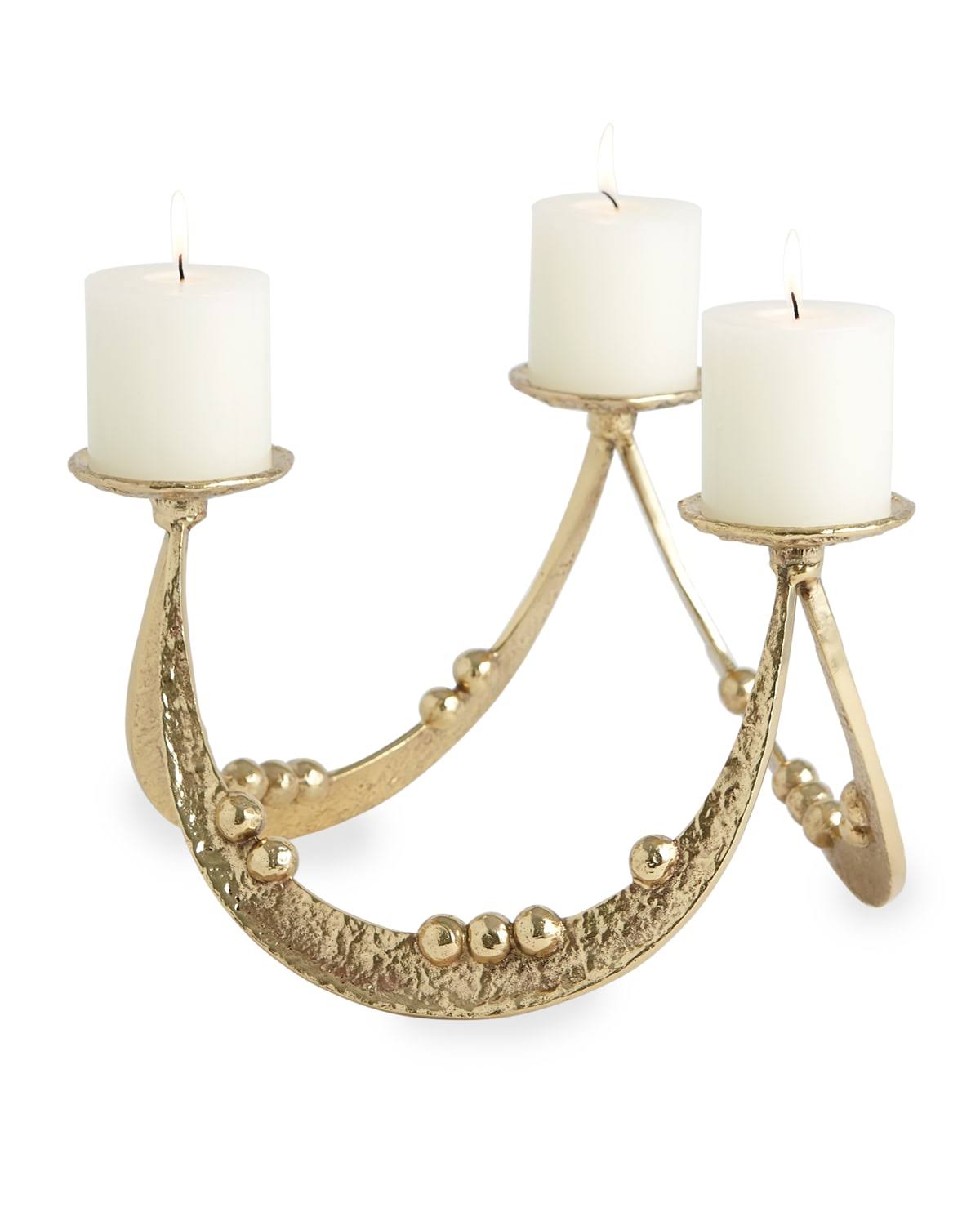 Beaded Curve Triple Candle Holder, Brass M304781