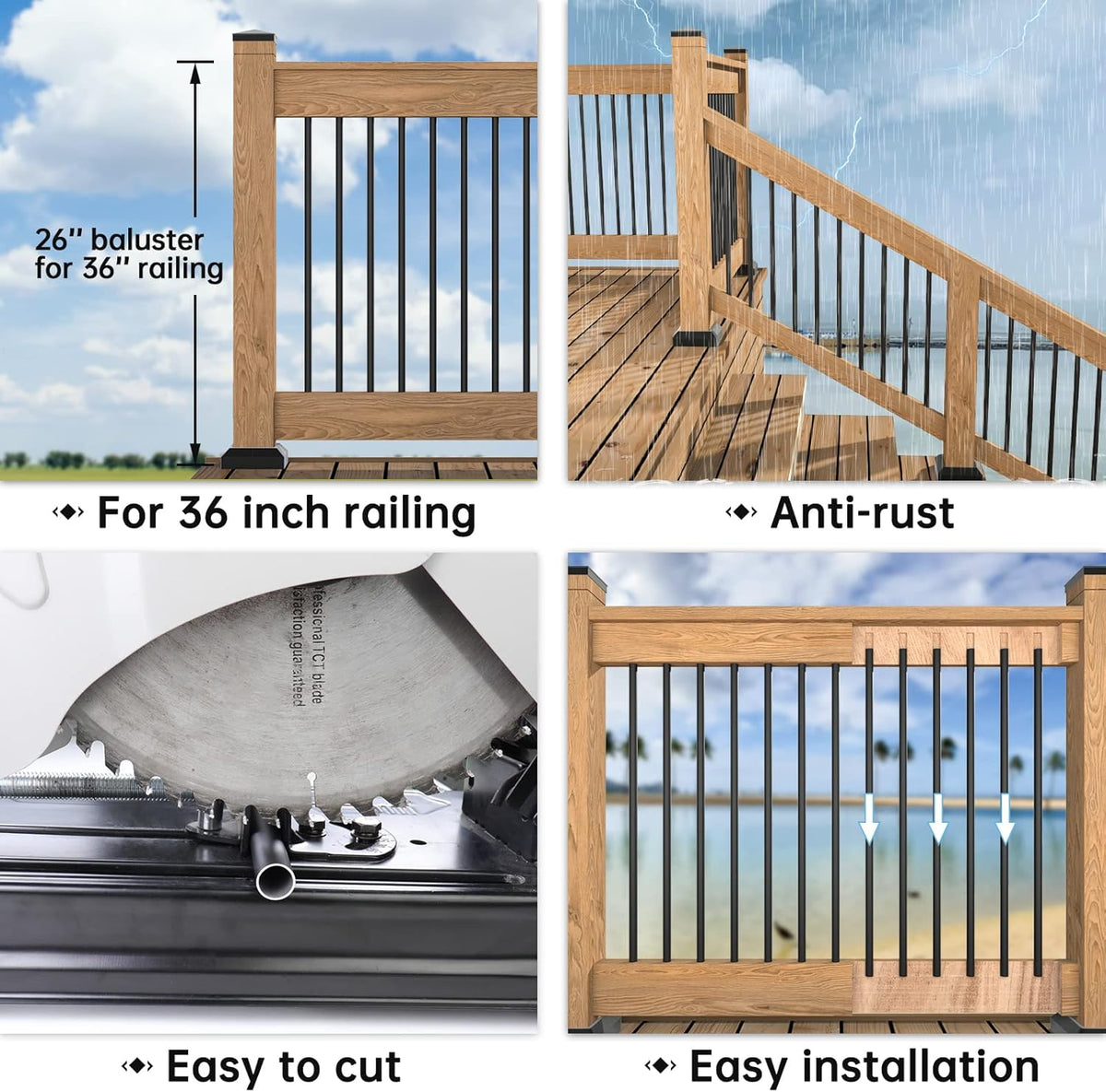 50pack 26”x3/4” Aluminum Deck Balusters Black Z80171
